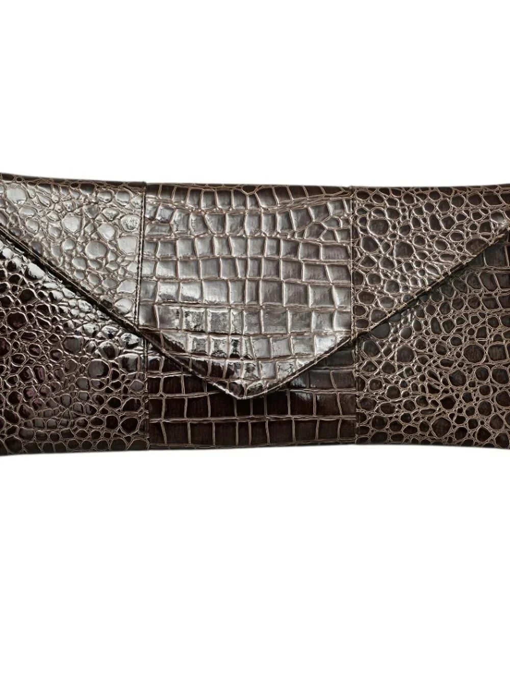 Cato New Envelope Clutch Croc Embossed Vegan Leather Large Brown Shoulder Bag